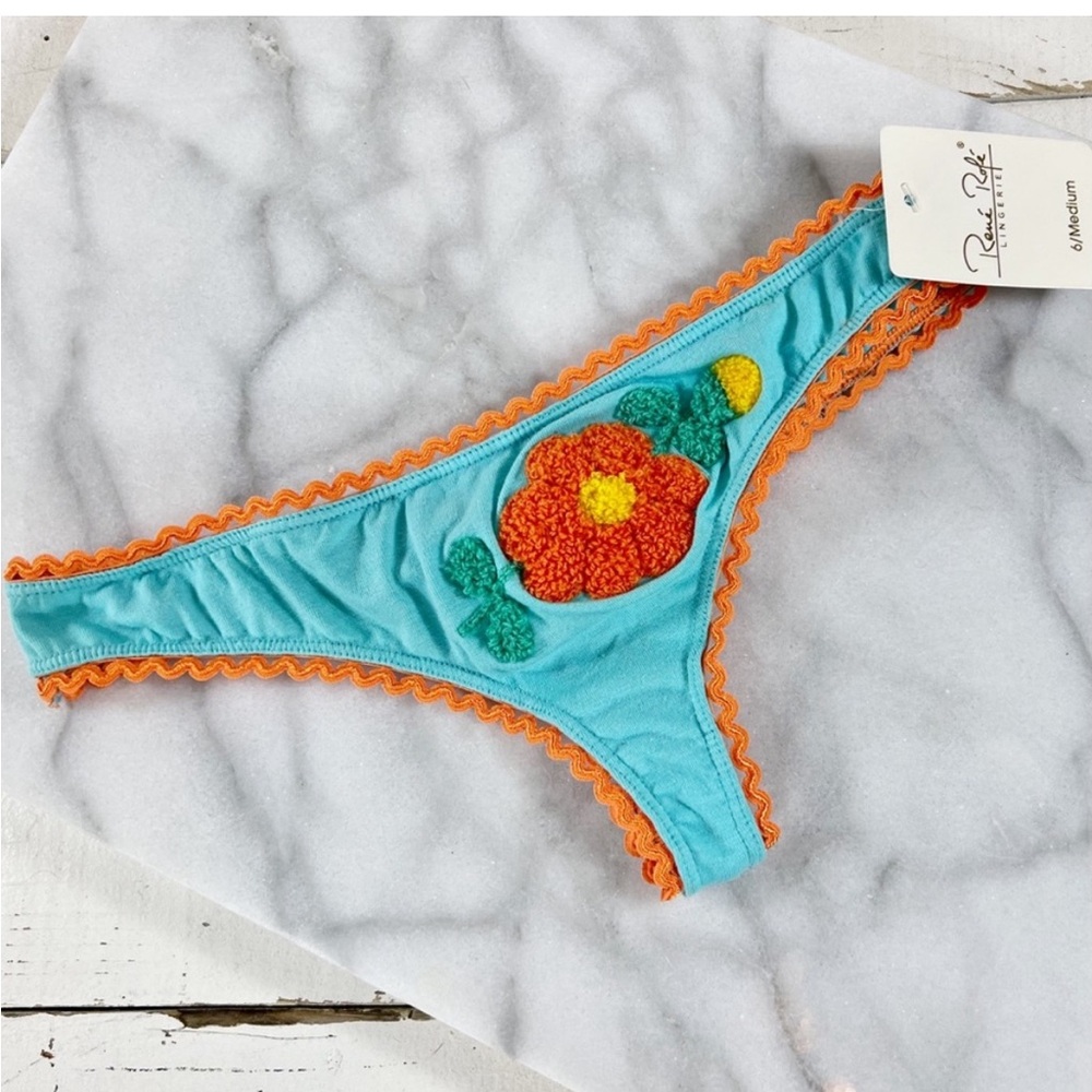 René Rofé Embroidered Thong Floral Panties